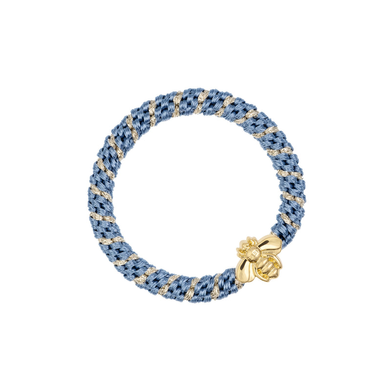FAT HAIR TIE BLUE STRIPE W/BEE