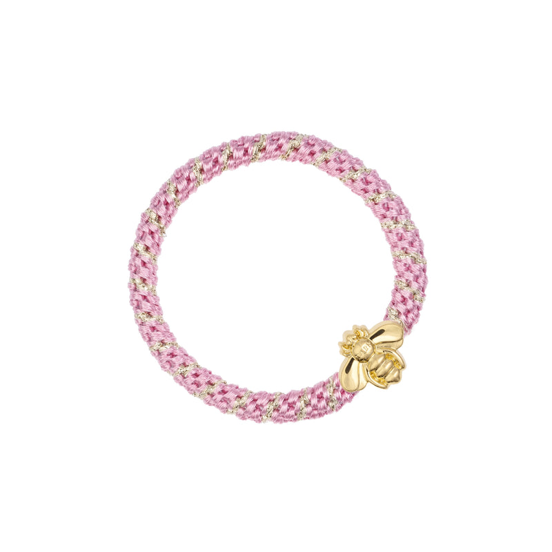 FAT HAIR TIE BUBBLEGUM PINK STRIPE W/BEE