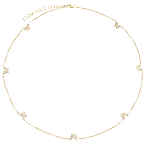 BUTTERFLY CHAIN NECKLACE W/CRYSTALS 38 CM