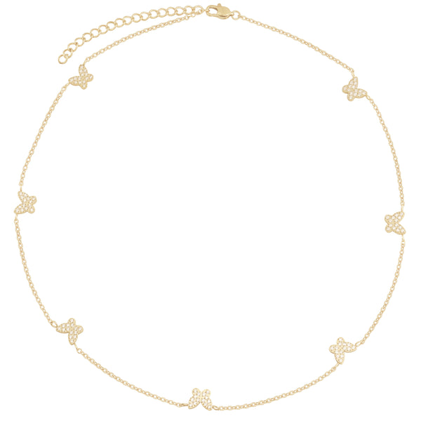 BUTTERFLY CHAIN NECKLACE W/CRYSTALS 45 CM