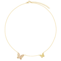 BUTTERFLY NECKLACE W/CRYSTALS PINK & YELLOW MIX