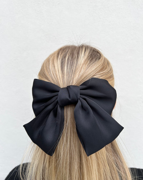 SOFT SATIN BOW HAIR CLIP BLACK