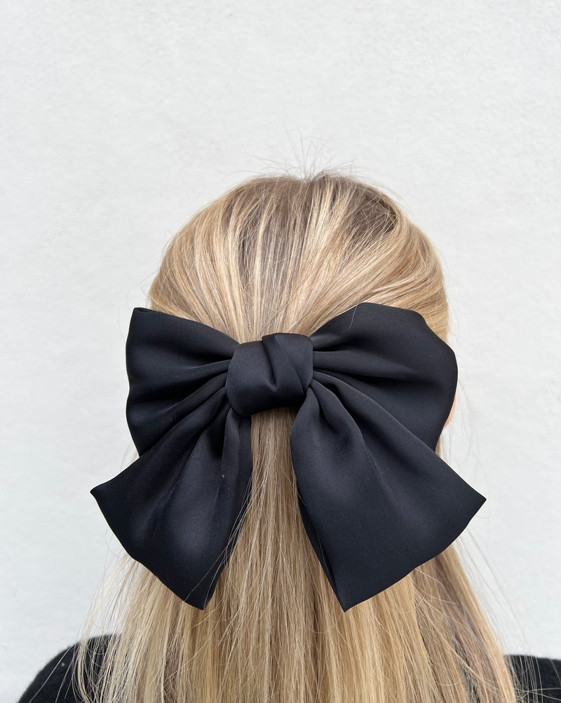 SOFT SATIN BOW HAIR CLIP BLACK