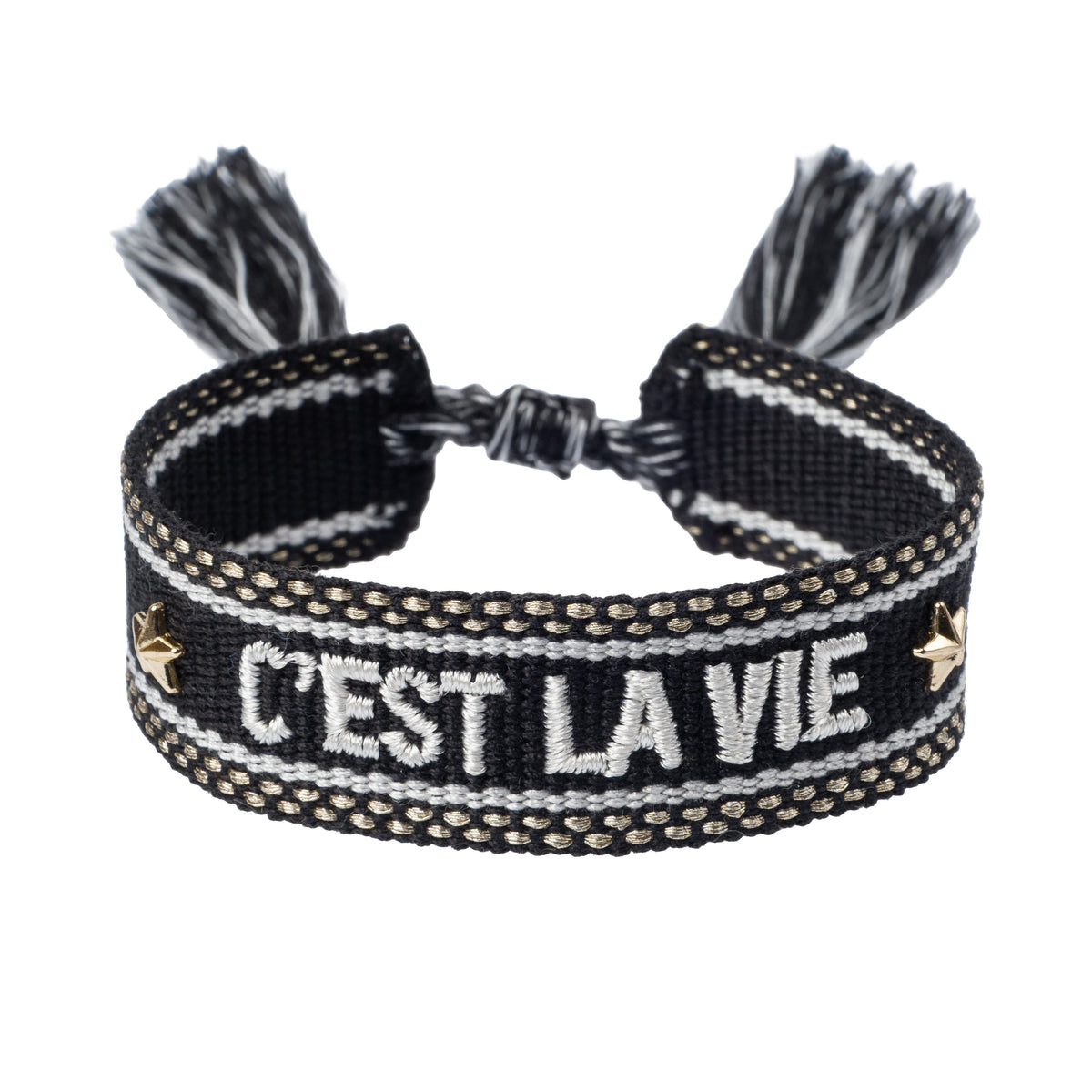 WOVEN FRIENDSHIP BRACELET "C'est La Vie" BLACK W/GOLD