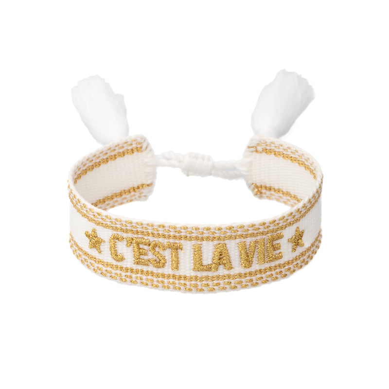 WOVEN FRIENDSHIP BRACELET "C'est La Vie" White W/Gold