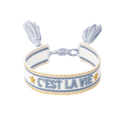 WOVEN FRIENDSHIP BRACELET "C'est La Vie" White W/Light Blue & Gold