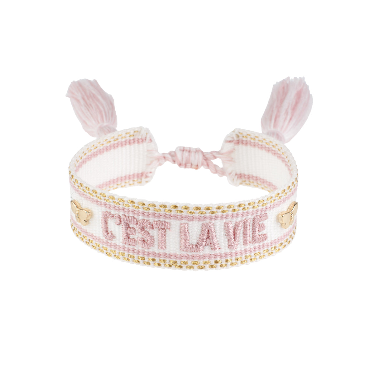 WOVEN FRIENDSHIP BRACELET - "C´est La Vie" White W/Light Rose & Gold