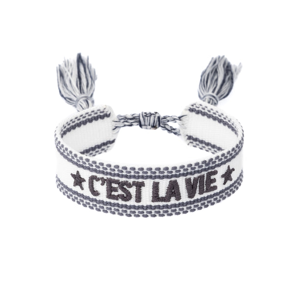 WOVEN FRIENDSHIP BRACELET "C'est La Vie" White W/Steel Blue