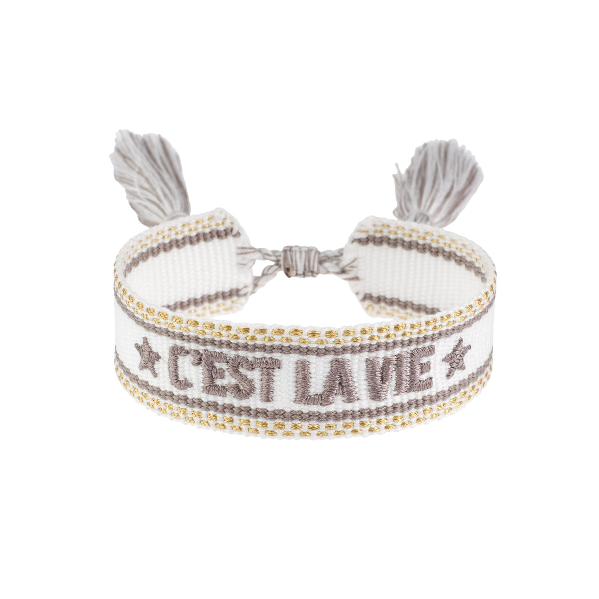 WOVEN FRIENDSHIP BRACELET - "C´est La Vie" White W/Warm Taupe