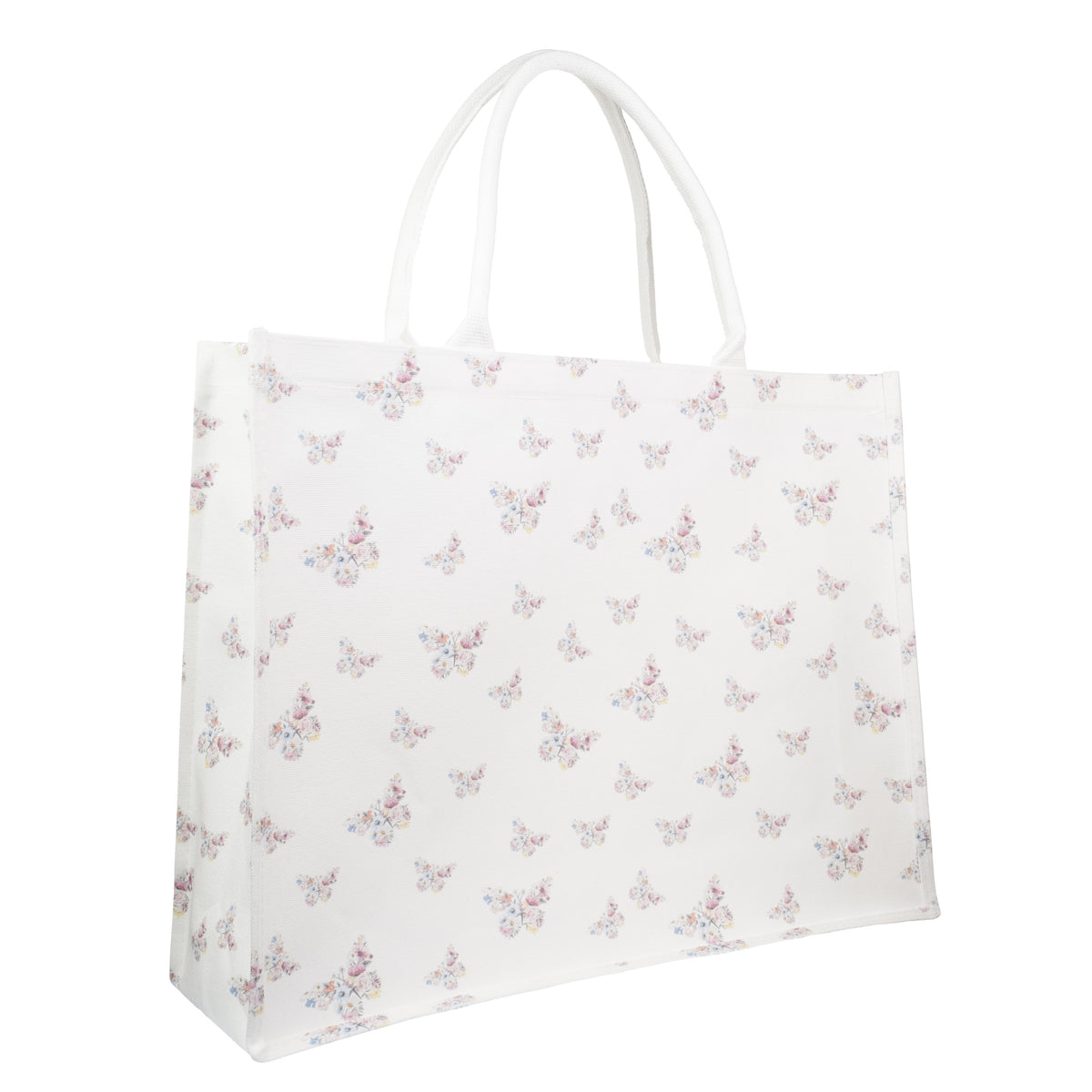 CANVAS TOTE LARGE OFF WHITE BUTTERFLY PATTERN