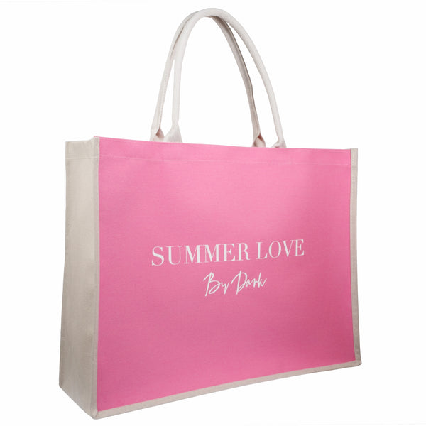 CANVAS TOTE LARGE "SUMMER LOVE" BUBBLEGUM PINK W/ SAND