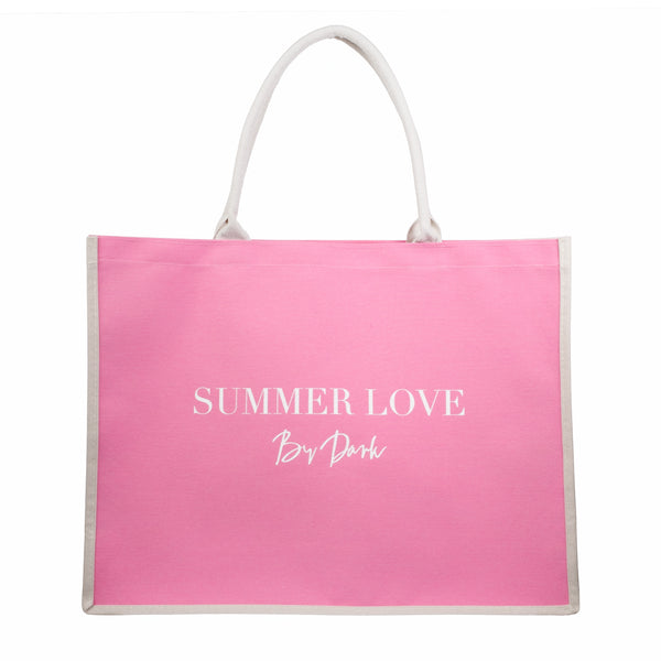 CANVAS TOTE LARGE "SUMMER LOVE" BUBBLEGUM PINK W/ SAND
