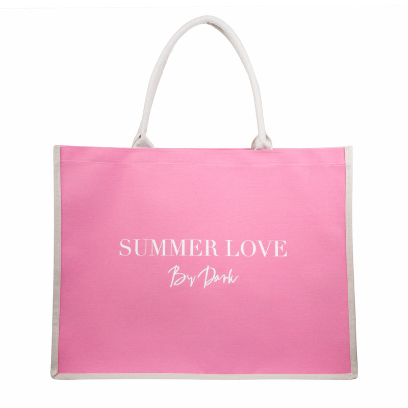 CANVAS TOTE LARGE "SUMMER LOVE" BUBBLEGUM PINK W/ SAND