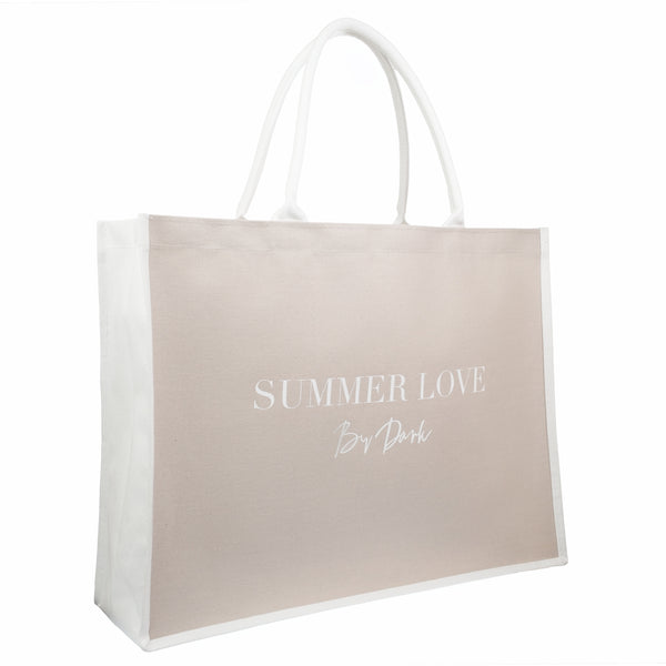 CANVAS TOTE LARGE "SUMMER LOVE" SAND W/OFF WHITE