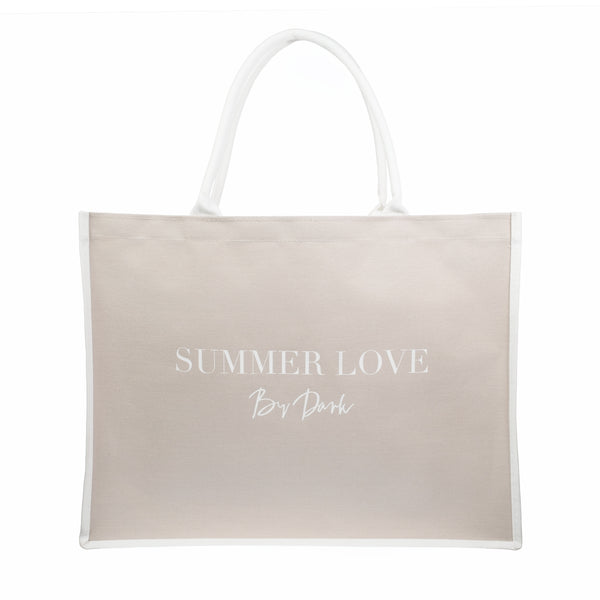 CANVAS TOTE LARGE "SUMMER LOVE" SAND W/OFF WHITE