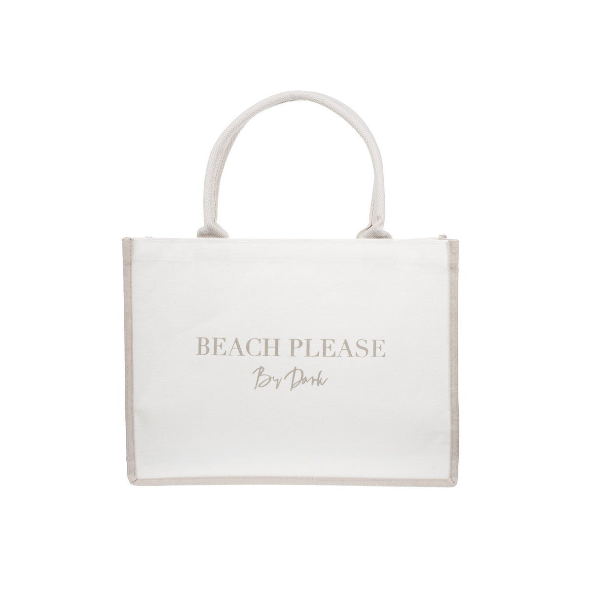 CANVAS TOTE MEDIUM "BEACH PLEASE" OFF WHITE W/SAND