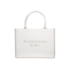 CANVAS TOTE MEDIUM "BEACH PLEASE" OFF WHITE W/SAND