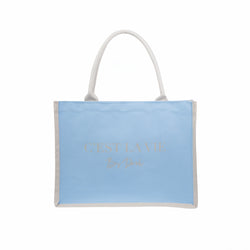 CANVAS TOTE MEDIUM "C`EST LA VIE" IBIZA BLUE W/SAND