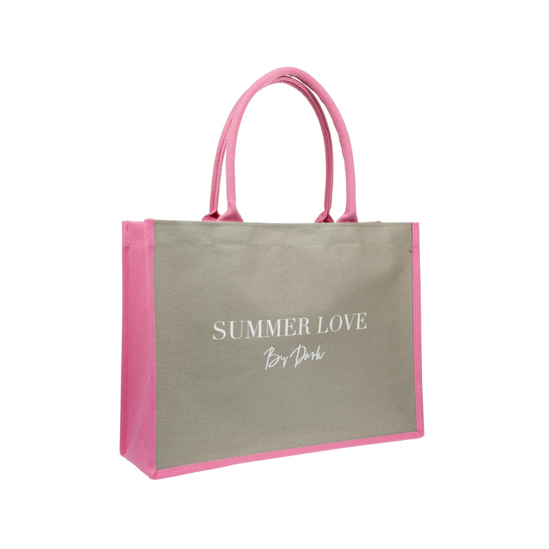CANVAS TOTE MEDIUM "SUMMER LOVE" MILIEU GREEN W/BUBBLEGUM PINK