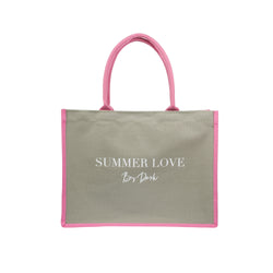CANVAS TOTE MEDIUM "SUMMER LOVE" MILIEU GREEN W/BUBBLEGUM PINK