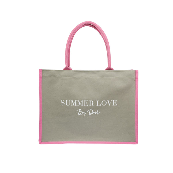 CANVAS TOTE MEDIUM "SUMMER LOVE" MILIEU GREEN W/BUBBLEGUM PINK