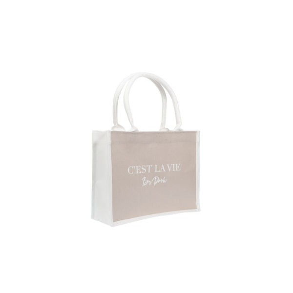 CANVAS TOTE SMALL "C`EST LA VIE" SAND W/OFF WHITE