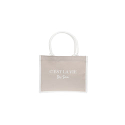 CANVAS TOTE SMALL "C`EST LA VIE" SAND W/OFF WHITE