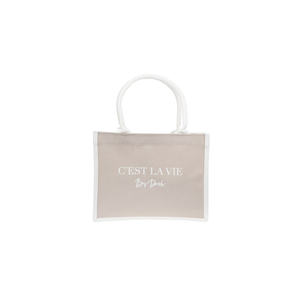 CANVAS TOTE SMALL "C`EST LA VIE" SAND W/OFF WHITE