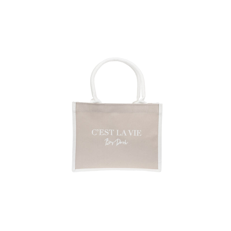 CANVAS TOTE SMALL "C`EST LA VIE" SAND W/OFF WHITE