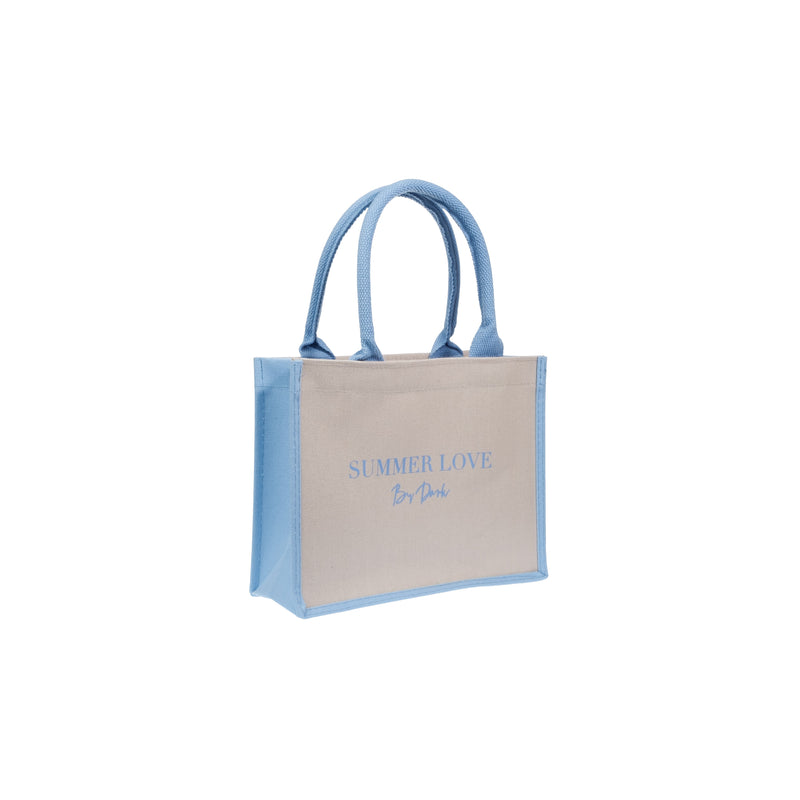 CANVAS TOTE SMALL "SUMMER LOVE" SAND W/IBIZA BLUE