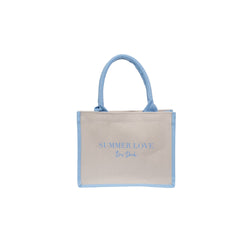 CANVAS TOTE SMALL "SUMMER LOVE" SAND W/IBIZA BLUE