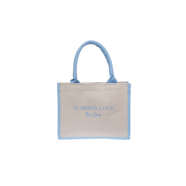 CANVAS TOTE SMALL "SUMMER LOVE" SAND W/IBIZA BLUE
