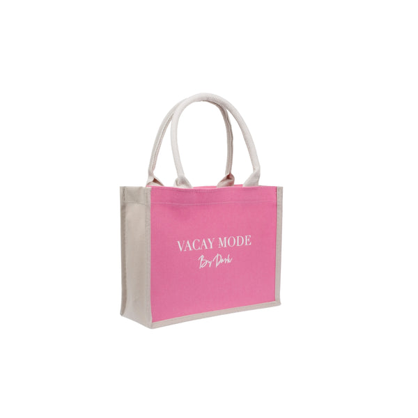 CANVAS TOTE SMALL "VAYCAY MODE" BUBBLEGUM PINK W/SAND