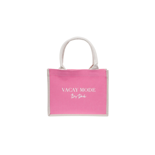 CANVAS TOTE SMALL "VAYCAY MODE" BUBBLEGUM PINK W/SAND