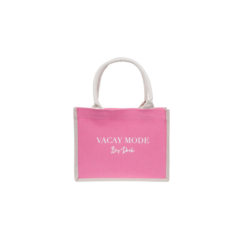 CANVAS TOTE SMALL "VAYCAY MODE" BUBBLEGUM PINK W/SAND