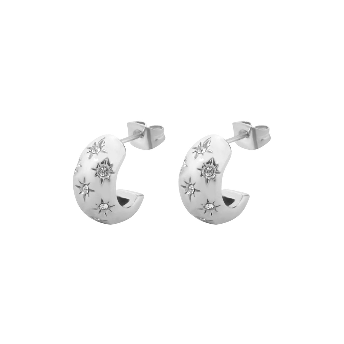 CHUNKY STAR CREOLE SMALL SILVER