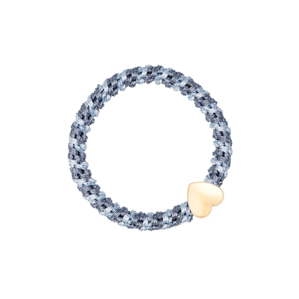 FAT HAIR TIE COOL BLUE & STEEL BLUE GLITTER MIX W/HEART