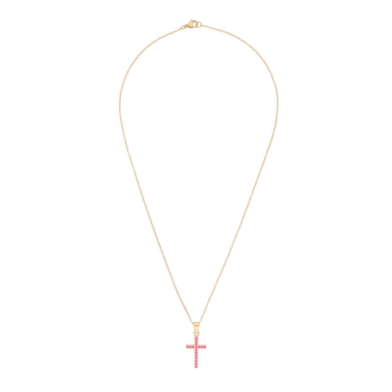 CROSS NECKLACE W/CRYSTALS PINK