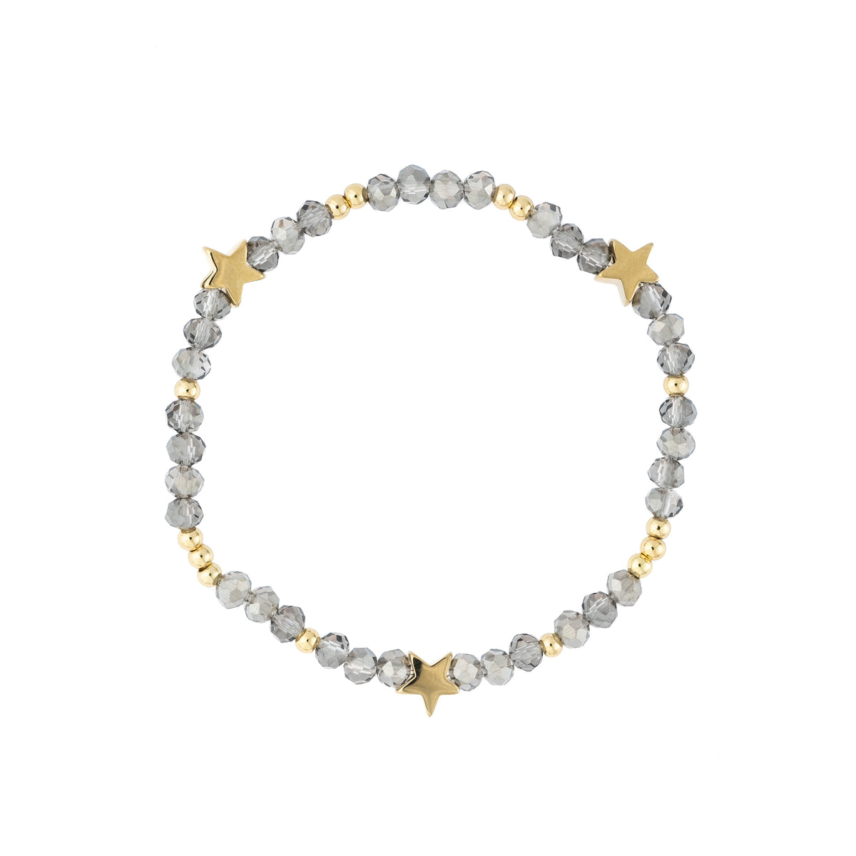 CRYSTAL BEAD BRACELET W/STAR & GOLD BEADS SPARKLED GREY CRYSTAL BEAD BRACELET W/STAR & GOLD BEADS SPARKLED GREY