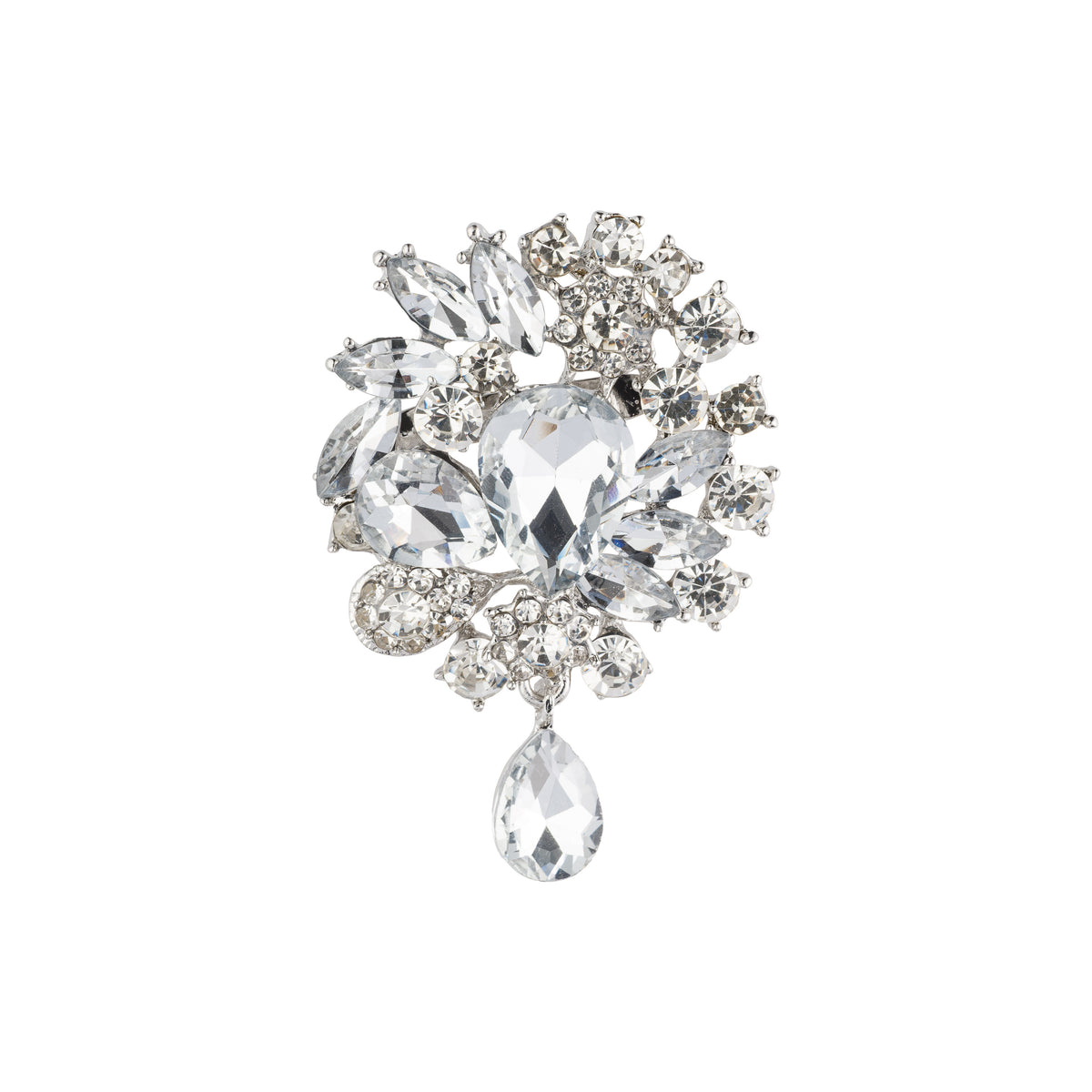CRYSTAL DROP BROOCH SILVER