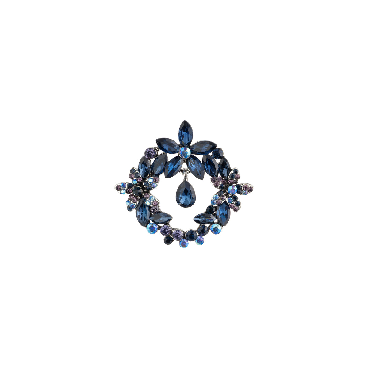 CRYSTAL HALO DROP BROOCH NAVY BLUE MIX
