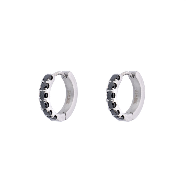 CRYSTAL HOOPS 15 MM SILVER W/BLACK