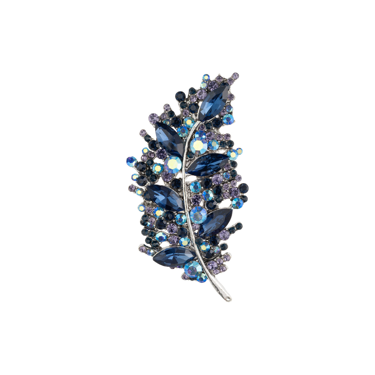 CRYSTAL LEAF BROOCH NAVY BLUE MIX