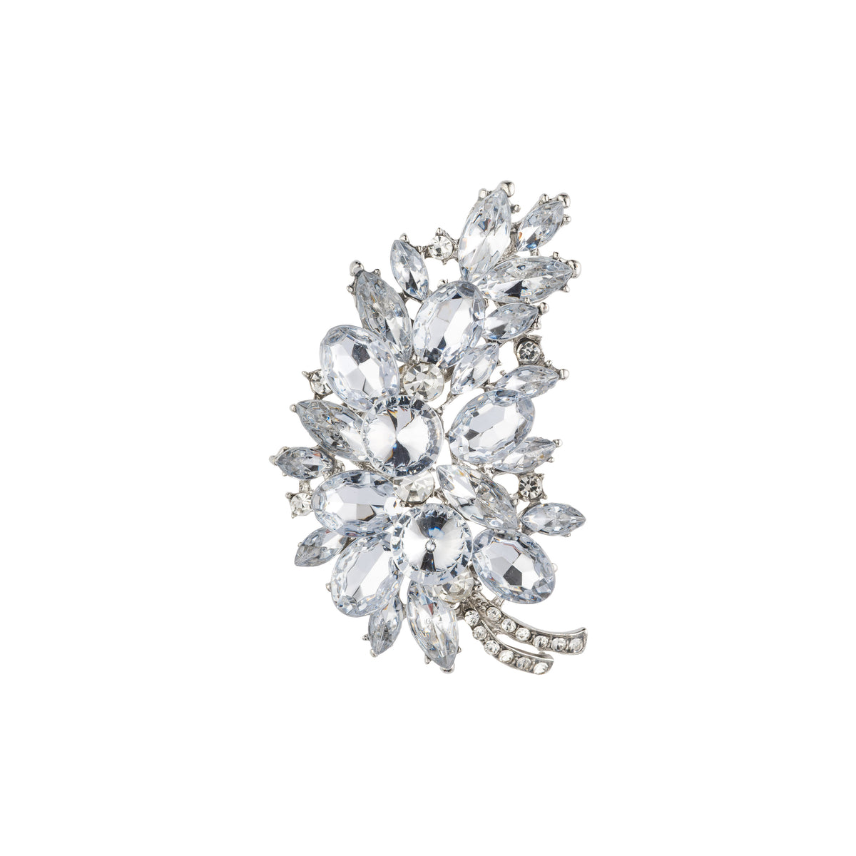 CRYSTAL LEAF BROOCH SILVER