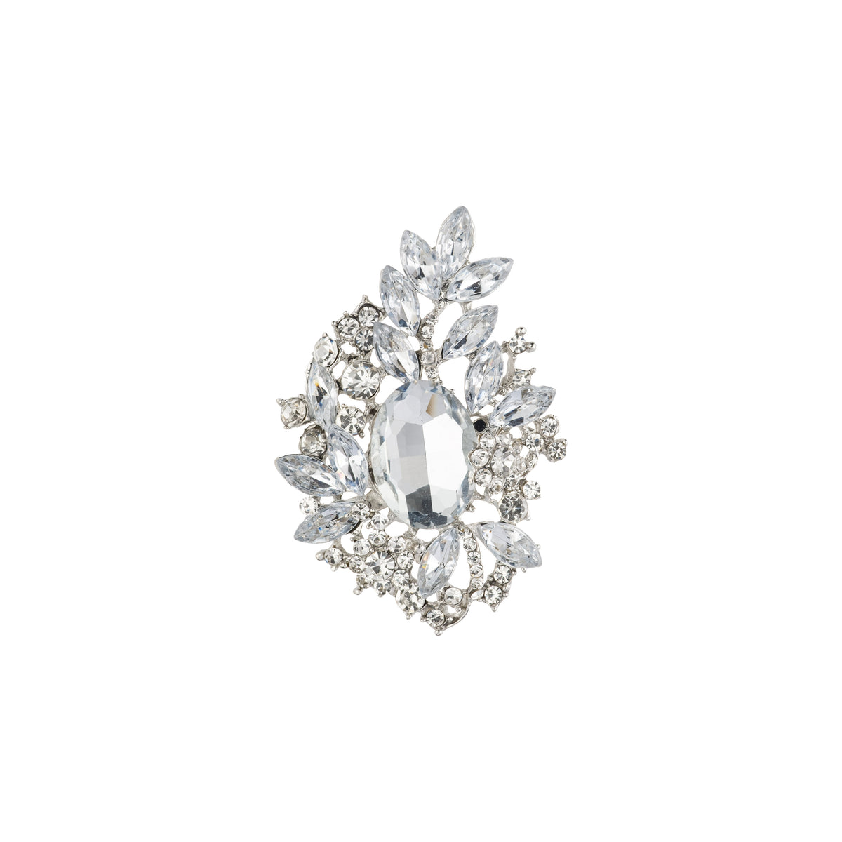 CRYSTAL LEAF BROOCH LARGE SILVER