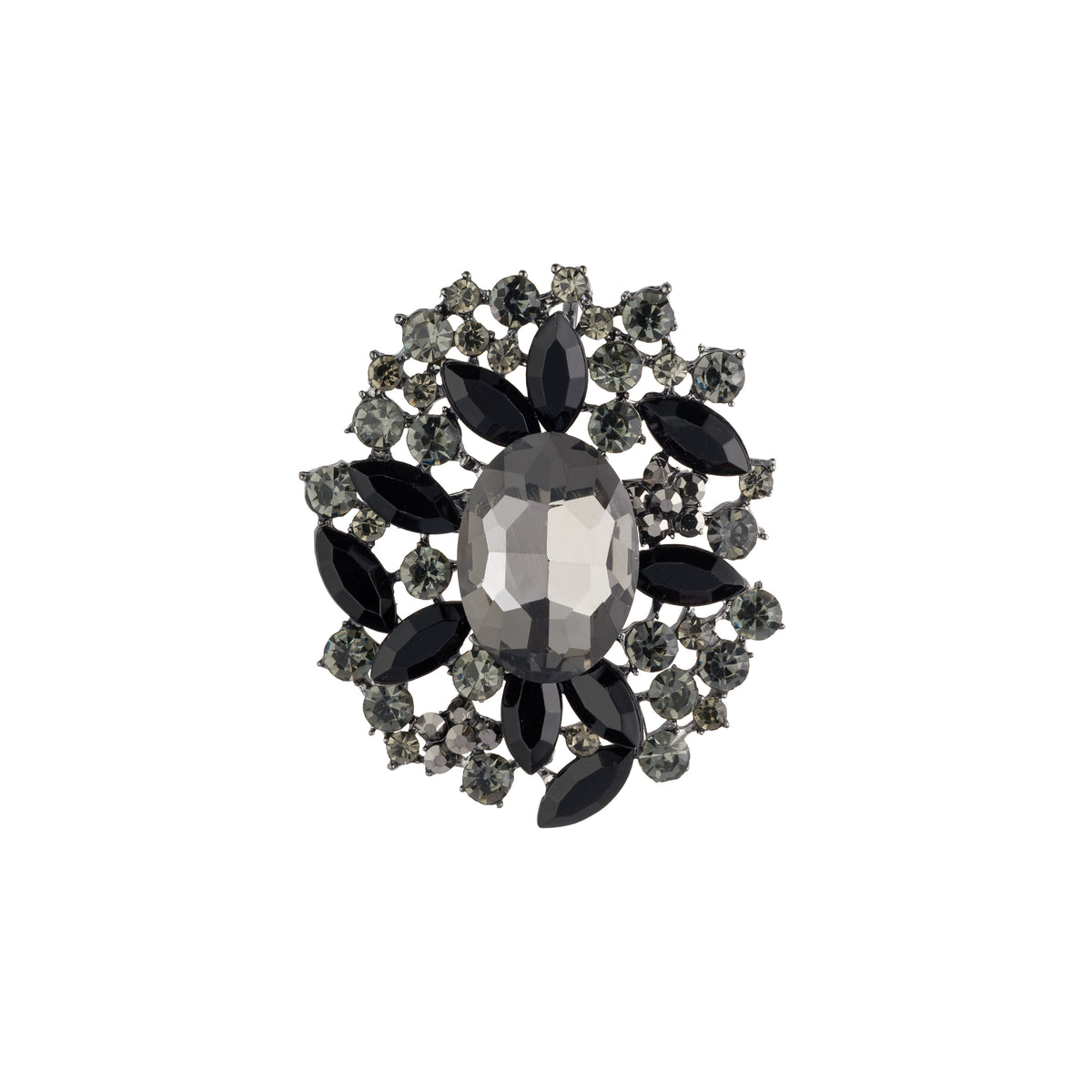 CRYSTAL OVAL BROOCH BLACK GUN
