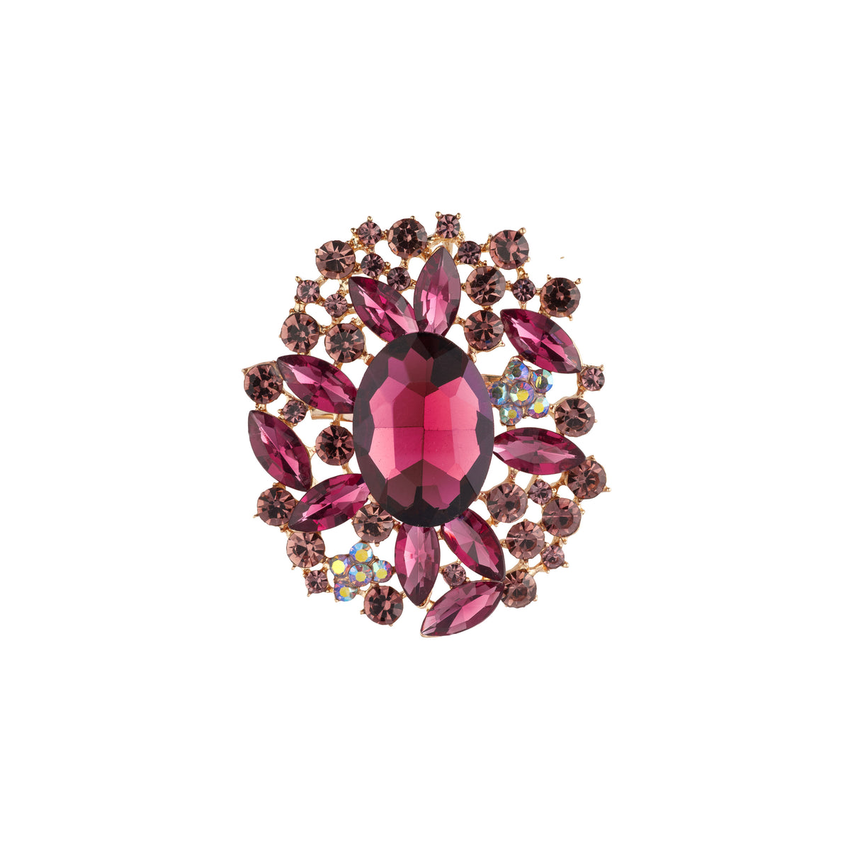 CRYSTAL OVAL BROOCH BORDEAUX