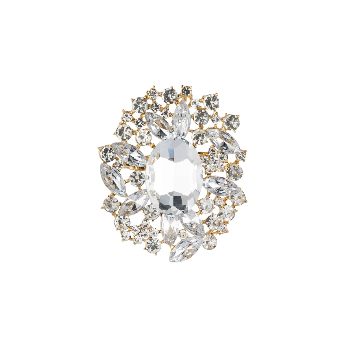 CRYSTAL OVAL BROOCH GOLD