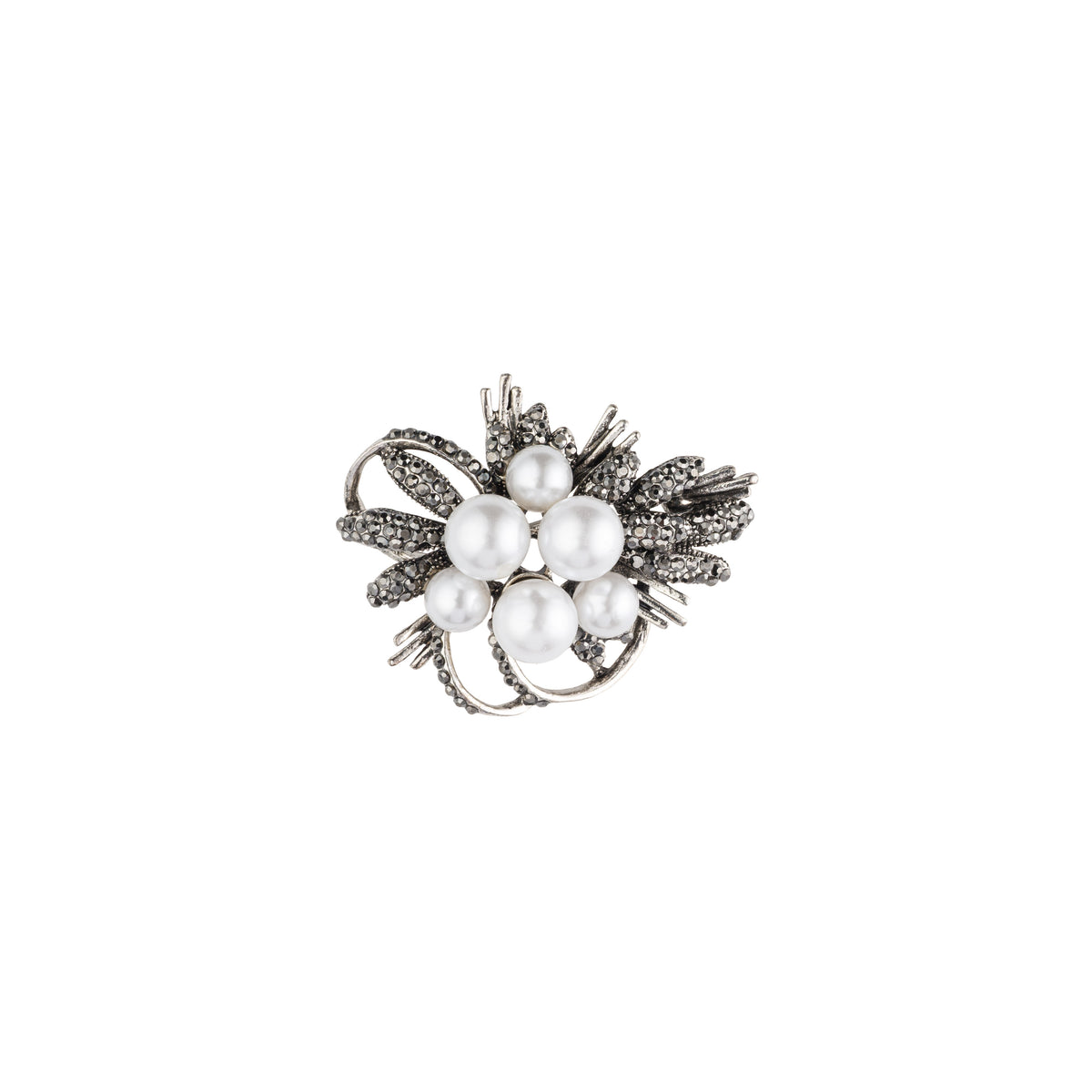 CRYSTAL PEARL BOUQUET BROOCH BLACK GUN