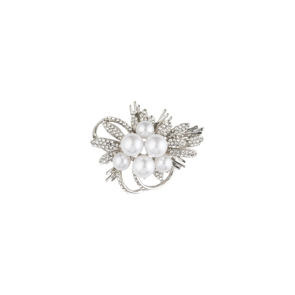 CRYSTAL PEARL BOUQUET BROOCH SILVER